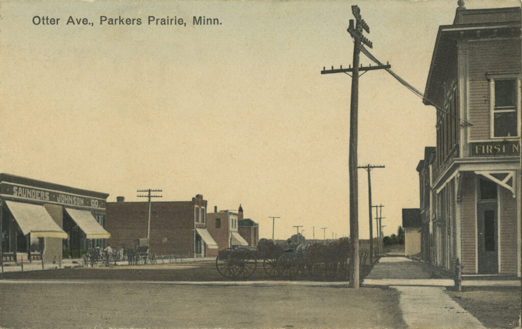 “By 1880 there were two general stores, two
blacksmith shops, two hotels, a millinery shop, a
one-room log schoolhouse, the First Baptist Church,
and a number of private homes.” By 1890, several
grocery and dry goods stores had been added to
the village, along with a drug store, harness shop,
shoe store, furniture store, flour mill, and creamery.
In 1919 St. John’s Lutheran Church was organized.
