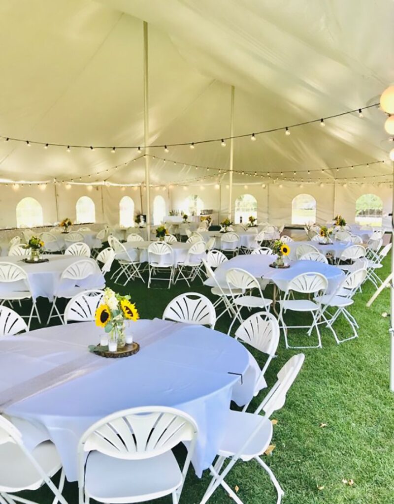 Big tent setup for a wedding at Pebble lake