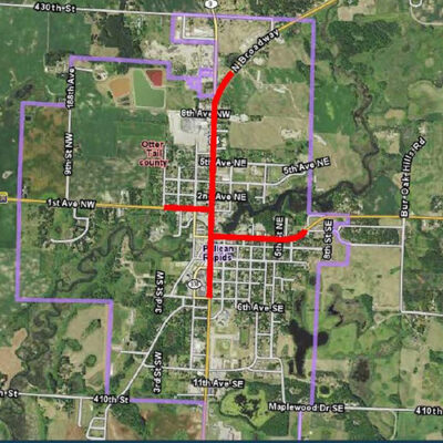 Aerial view of road construction for Pelican Rapids